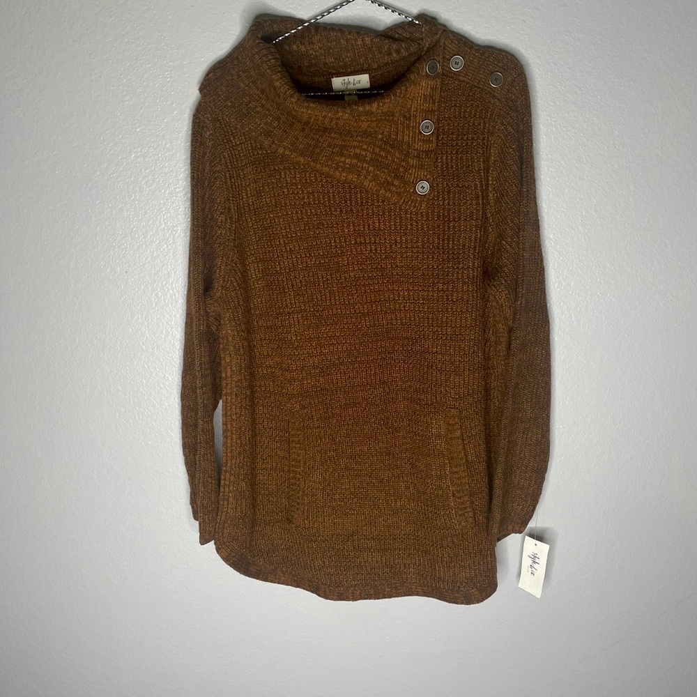Style & Co Women's Sweater roasted truffle Brown w/pockets plus size 1X  NWT